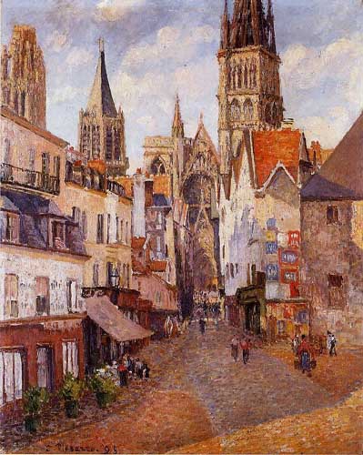 Painting Code#41840-Pissarro, Camille - Sunlight, Afternoon, La Rue de l&#039;Epicerie, Rouen
