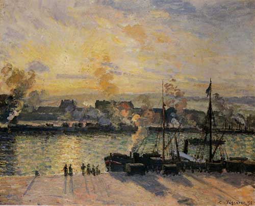 Painting Code#41846-Pissarro, Camille - Sunset, the Port of Rouen ( A.K.A Steamboats)