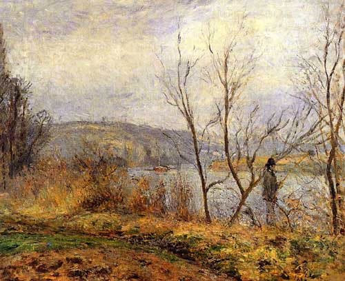 Painting Code#41852-Pissarro, Camille - The Banks of the Oise, Pontoise (A.K.A Man Fishing)