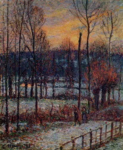 Painting Code#41875-Pissarro, Camille - The Effect of Snow, Sunset, Eragny