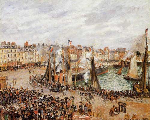 Painting Code#41884-Pissarro, Camille - The Fishmarket, Dieppe, Grey Weather, Morning