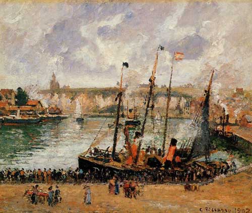 Painting Code#41898-Pissarro, Camille - The Inner Harbor, Dpeppe, High Tide, Morning, Grey Weather