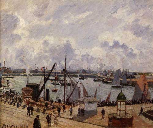 Painting Code#41899-Pissarro, Camille - The Inner Harbor, Le Havre - Morning Sun, Rising Tide