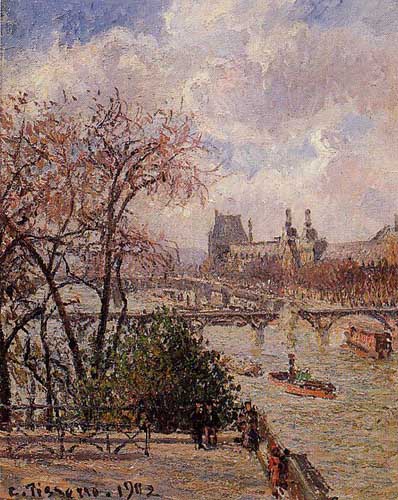 Painting Code#41909-Pissarro, Camille - The Louvre, Gray Weather, Afternoon