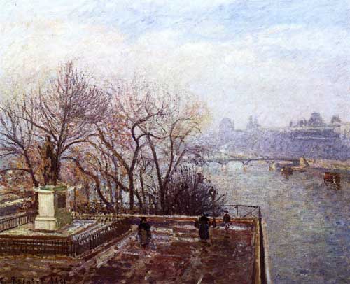 Painting Code#41910-Pissarro, Camille - The Louvre, Morning, Mist