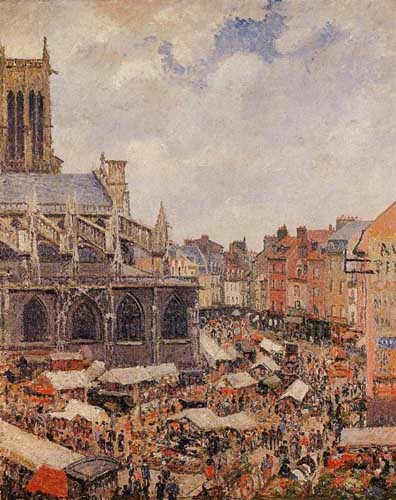Painting Code#41915-Pissarro, Camille - The Market by the Church of Saint-Jacques, Dieppe