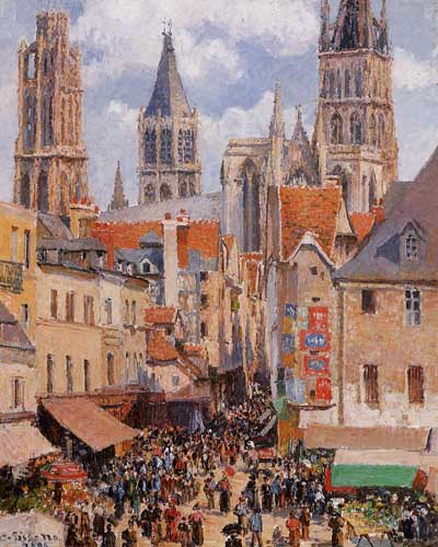 Painting Code#41918-Pissarro, Camille - The Old Market and the Rue de l&#039;Epicerie in Rouen