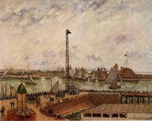 Painting Code#41923-Pissarro, Camille - The Pilot&#039;s Jetty, Le Havre, Morning, Grey Weather, Misty