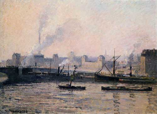 Painting Code#41926-Pissarro, Camille - The Pont Boieldieu , Rouen, Fog