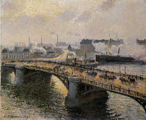 Painting Code#41928-Pissarro, Camille - The Pont Boieldieu , Rouen, Sunset, Misty Weather