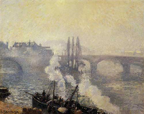 Painting Code#41932-Pissarro, Camille - The Pont Corneille , Rouen, Morning Mist