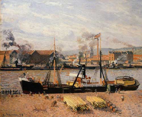 Painting Code#41946-Pissarro, Camille - The Port of Rouen, Unloading Wood