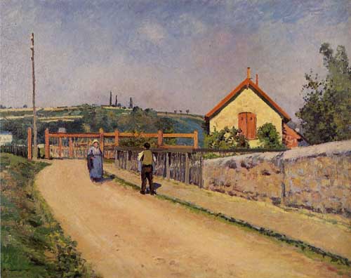 Painting Code#41950-Pissarro, Camille - The Railroad Crossing at Les Patis