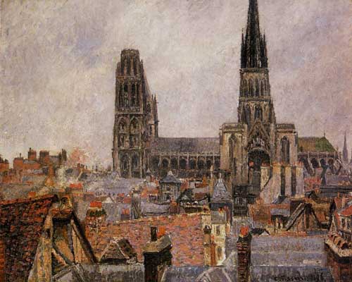 Painting Code#41952-Pissarro, Camille - The Roofs of Old Rouen, Grey Weather 