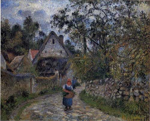 Painting Code#41972-Pissarro, Camille - The Village Path (A.K.A. Thatched Cottages at Valhermeille)