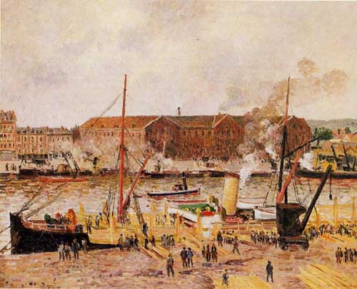 Painting Code#41974-Pissarro, Camille - Unloading Wood at Rouen
