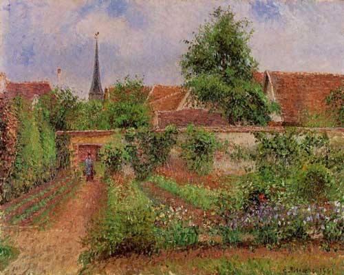 Painting Code#41978-Pissarro, Camille - Vegetable Garden in Eragny, Overcast Sky, Morning