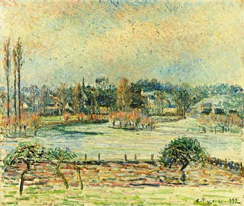 Painting Code#41982-Pissarro, Camille - View of Bazincourt, Flood, Morning Effect