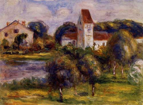Painting Code#42007-Renoir, Pierre-Auguste - Breton Landscape - Church and Orchard