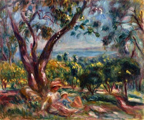 Painting Code#42012-Renoir, Pierre-Auguste - Cagnes Landscape with Woman and Child