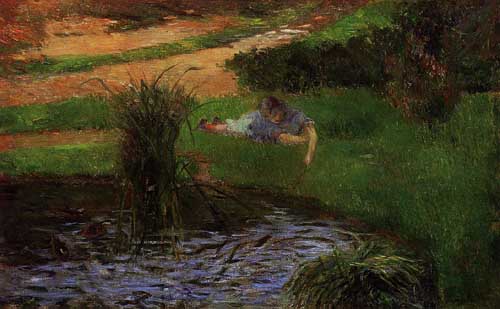 Painting Code#42173-Gauguin, Paul - Pond with Ducks (also known as Girl Amusing Herself)