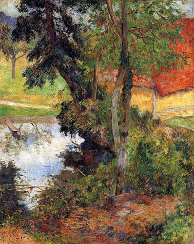 Painting Code#42176-Gauguin, Paul - Red Roof by the Water