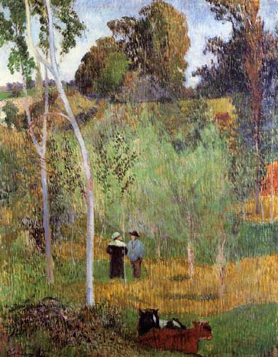 Painting Code#42186-Gauguin, Paul - Shepherd and Shepherdess in a Meadow