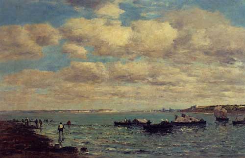 Painting Code#42283-Eugene-Louis Boudin - Camaret, Fishermen and Boats