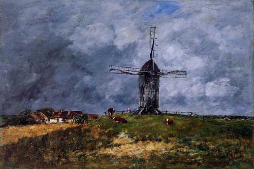 Painting Code#42286-Eugene-Louis Boudin - Cayeux, Windmill in the Countryside, Morning