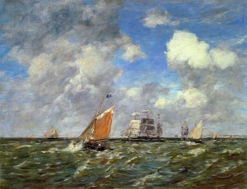 Painting Code#42299-Eugene-Louis Boudin - Fishing Boats