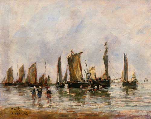 Painting Code#42300-Eugene-Louis Boudin - Fishing Boats at Berck