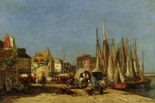 Painting Code#42306-Eugene-Louis Boudin - Honfleur, the Quarantine Dock and the Cattle Market