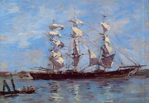 Painting Code#42307-Eugene-Louis Boudin - Honfleur, Three Master in Port