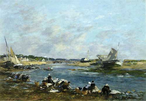 Painting Code#42312-Eugene-Louis Boudin - Laundresses on a Branch of the Toques