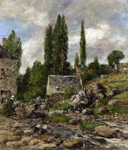 Painting Code#42326-Eugene-Louis Boudin - Pont Aven, a Mill