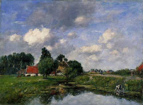 Painting Code#42328-Eugene-Louis Boudin - River near Dunkirk