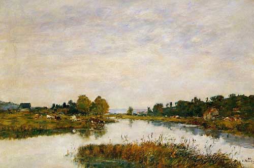 Painting Code#42343-Eugene-Louis Boudin - The Still River at Deauville