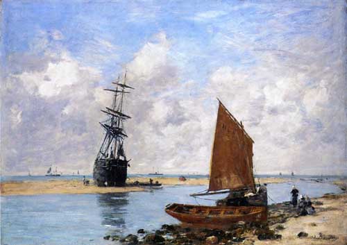 Painting Code#42346-Eugene-Louis Boudin - The Trouville Chanel, Low Tide