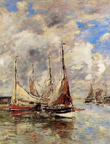 Painting Code#42349-Eugene-Louis Boudin - Trouville, the Piers, High Tide