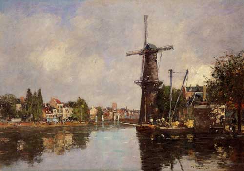 Painting Code#42359-Eugene-Louis Boudin - View of Rotterdam