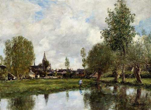 Painting Code#42361-Eugene-Louis Boudin - Village around Dunkirk