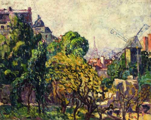 Painting Code#42375-Louis Valtat - View of Moulin de la Galette and the Eiffel Tower