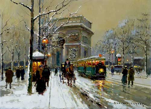Painting Code#42383-Edouard Leon Cortes - Arc de triomphe by a snowy day