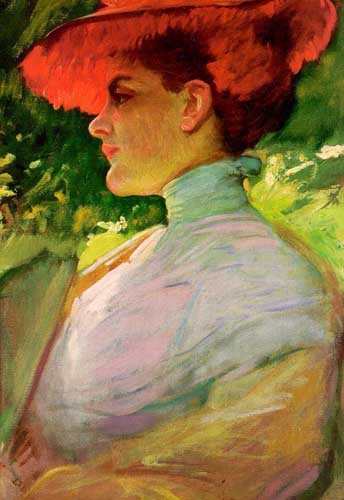 Painting Code#45178-Duveneck, Frank: Lady with a Red Hat