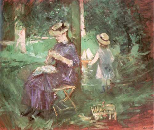 Painting Code#45192-Morisot, Berthe(France): Woman and Child in a Garden