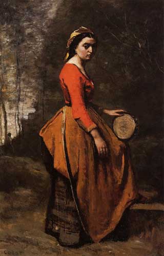 Painting Code#45195-Corot, Jean-Baptiste-Camille - Gypsy with a Basque Tamborine