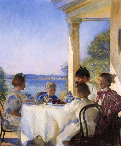 Painting Code#45260-Edmund Tarbell: Breakfast on the Piazza