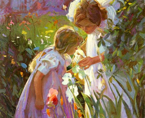 Painting Code#45278-Mother and Daughter in the Garden