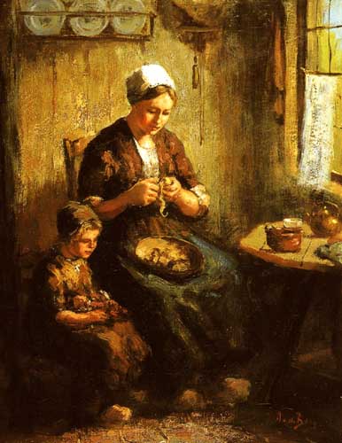 Painting Code#45372-Berg, Andries van den(Holland): Preparing the Evening Meal