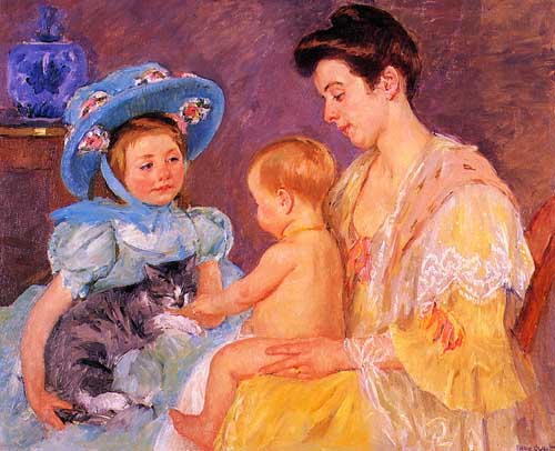 Painting Code#45389-Cassatt, Mary(USA): Children Playing with a Cat